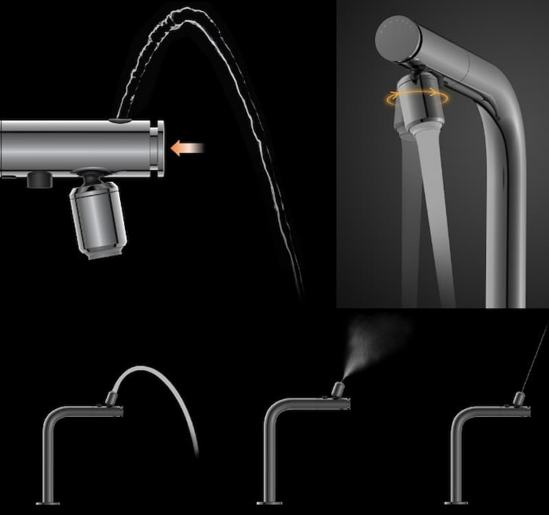 Innovativo doccino estraibile a 3 funzioni per rubinetto del bagno